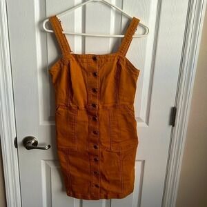 Thread  & Supply Dress Button‎ Front Pockets Sleeveless Camel Color Size Small